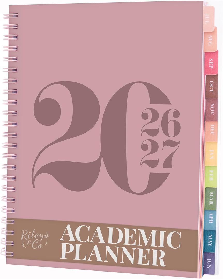 2 x Rileys Academic Planner 2026-2027, Daily, Weekly & Monthly Planner, July 2026 - June 2027, Student Notes Pages, Twin-Wire Binding, Weekly Agenda for School & Work (8 x 6-Inches, Typographic, Pink)