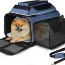 Petskd Top and Side Expandable Pet Carrier 17x11x9.5 Inches Alaska Airline Approved, Soft-Sided Carrier for Small Cats and Dogs with Locking Safety Zippers and Anti-Scratch Mesh(Blue)