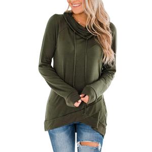 Orchidays Womens Long Sleeve Sweatshirt Cowl Neck Workout Tunic Tops Casual Drawstring Pullovers Army Green