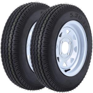 2 Pack 5.30-12 5.30x12 530-12 5.30-12 Trailer Tires with 12'' Rims, 4 Lug on 4'', Load Range C, 6PR, 4 Lug Tire
