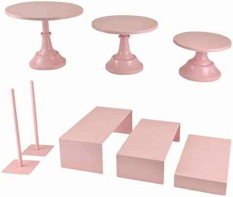 Set of 8 Pink Cake Stands Donut Holder Round Metal Dessert Display Risers Cupcake Stand Serving Platter for Weddings Birthday Baby Showers Anniversary Party