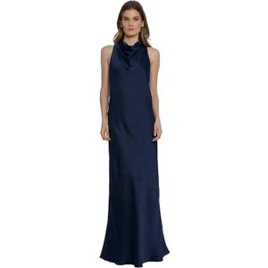 Maggy London Women's High Neck Floor Length Fit and Flare Halter Dress for Women | Formal Dresses for Women (Blue) 10 US