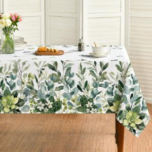 Horaldaily Spring Summer Tablecloth 60x104 Inch Rectangular, Eucalyptus Floral Table Cover for Party Picnic Dinner Decor (Green)