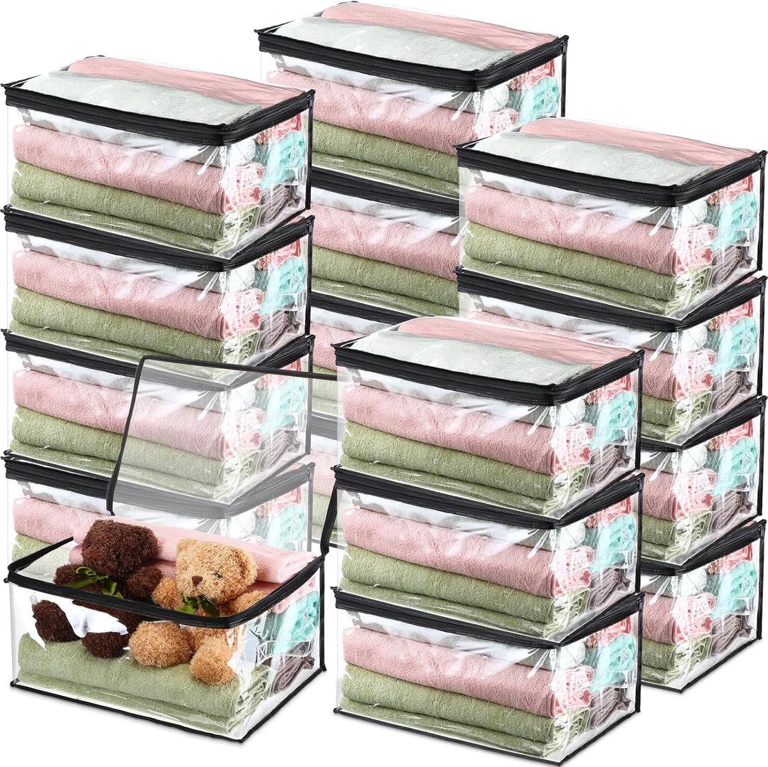 Windyun 16 Pack Clear Storage Bags with Zipper and Handle for Clothes Heavy Duty Plastic Blanket Clothes Moving Bags Cloth Bins for Blanket Comforter Clothing Toys