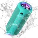 Ortizan Portable Bluetooth Speakers, IPX7 Waterproof Wireless Speaker with 24W Loud Stereo Sound, Outdoor Speaker with Bluetooth 5.3, Deep Bass, RGB Lights, Dual Pairing, 30H Playtime for Home, Party (Teal)
