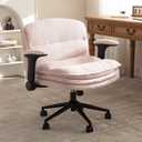 Dowinx Criss Cross Chair with Adjustable Flip-up Arms and Wheels, Comfort Ergonomic Office Desk Armchair with 3 Layer Cushions, Wide Seat Vanity Chair for Home Office, Living Room, Bedroom, Pink, Medium
