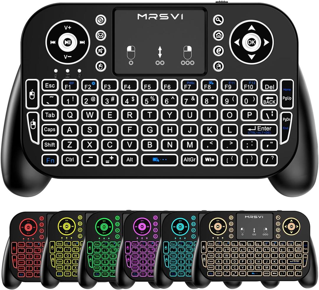 Mini Keyboard with Touchpad-2.4GHz & Bluetooth Dual-Mode,7-Color Backlight, Multimedia Hotkeys, Rechargeable, for Android TV Box, Smart TV, Projector, PS3, PC, Tablet, Windows/iOS/Android
