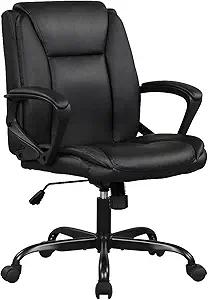 Home Office Chair Ergonomic Desk Chair PU Leather Task Chair Executive Rolling Swivel Mid Back Computer Chair with Lumbar Support Armrest Adjustable Chair Black