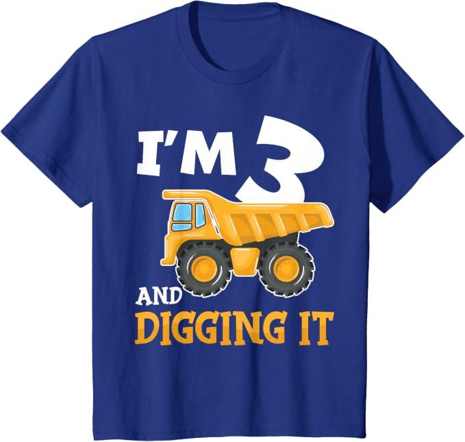 Kids Three 3yr 3rd Birthday Construction Boy 3 Years Old T-Shirt 3T