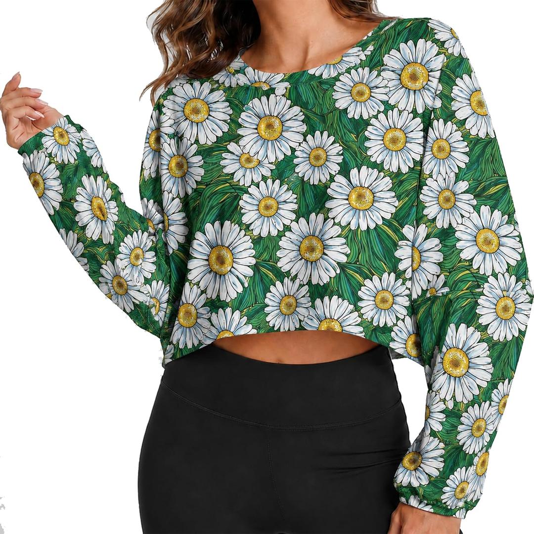 Women's Lightweight Cropped Sweatshirt, Loose Batwing Pullover Top (XS)
