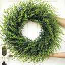 26''Large Artificial Boxwood Wreath for Front Door, All Year Round Greenery Wreath Home Decor Artificial Spring Summer Greenery Hanging for Wall Farmhouse Wedding Indoor Outdoor Decor(Include Ribbon)