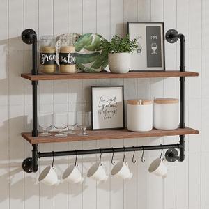 ROGMARS Industrial Pipe Shelving Bathroom Shelves with Towel Bar, 30 in Rustic Floating Shelves Pipe Wall Shelf with Hooks for Living Room, Kitchen