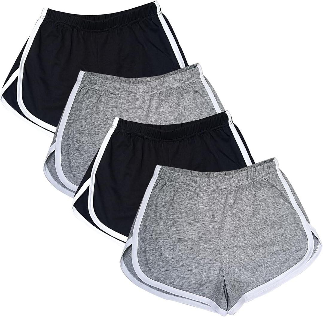 Cameway 4 Pack Women's Cotton Yoga Dance Short Pants Summer Athletic Cycling Hiking Sports Shorts (S)