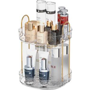 COMVTUPY 360° Rotating Makeup Organizer - Large Capacity Makeup Skincare Perfume Organizer Bathroom Organizer for Countertop Green 2 Tier