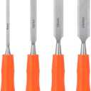 4 Piece Wood Chisel Sets Woodworking Tools Set, Wood Chisels for Woodworking with Steel Hammer End, Wood Tools Chisel Set Woodworking with Ergonomic Plastic Handle, 6mm, 12mm, 18mm, 24mm