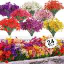 24 Bundles Artificial Flowers for Outdoors/Indoors, Fake Flowers Plants for Indoor Outside Garden Porch Window Box Home Wedding Farmhouse(8 Color)