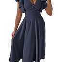 Dokotoo Womens V Neck Elegant Party Dress Summer Dresses for Women 2024 Short Sleeve Skater Dress XL
