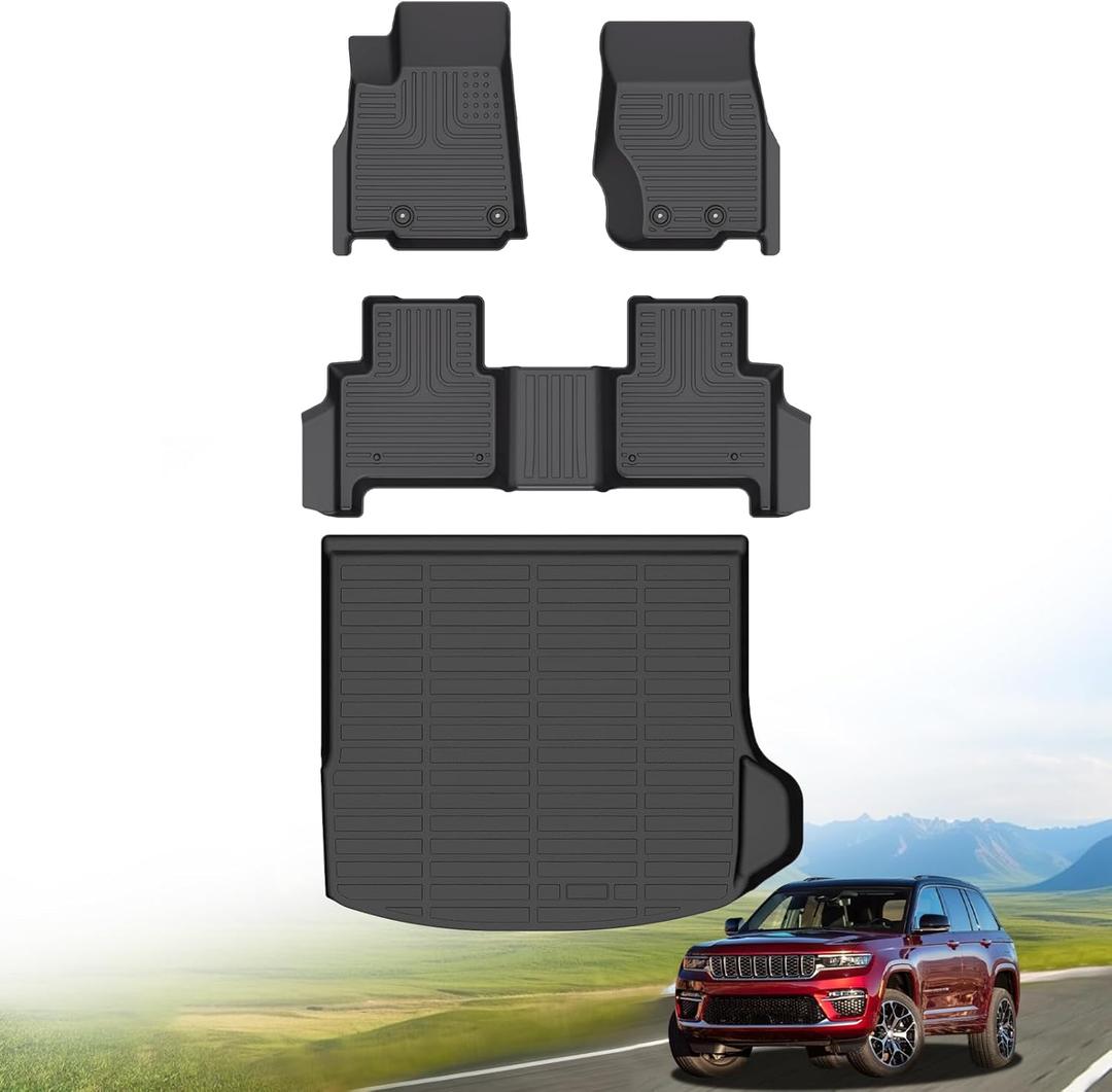 Hutisya-Floor Mats & Cargo Liner Set Fit for 2022-2025 Jeep Grand Cherokee (Include 4xe, NOT for L & WK) All Weather Protection Anti-Slip & Durable TPE Full Set Liners Automotive Accessories-Black