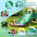 Dinosaur Water Slide Bounce House, Dual Slides & Splash Pool, Ages 3-10 | 7-in-1 Water Park with Climbing Wall, Tunnel, Water Cannon, Sprinklers and Oversized Pool for Endless Backyard Summer Fun, Large