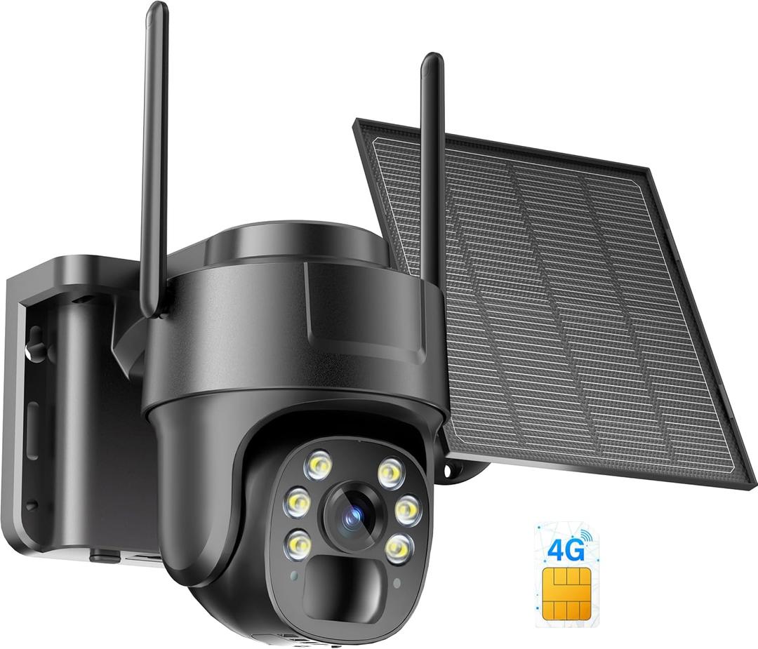 KKB 4G LTE Cellular Security Camera, No WiFi Security Camera Outdoor Built-in SIM Card Unlimited Data Plan, Solar Powered, 2K Wireless Cam Color Night Vision, PIR Motion Sensor, 355 View, 2 Way Talk