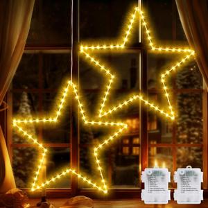 Marchpower Christmas Window Star Silhouette Lights, 19inch 70LED 2 Pack Large Star Lighted Xmas Decoration Battery Operated Twinkle Stars Light Outdoor Timer Lights Wedding Party Home Décor-Warm White