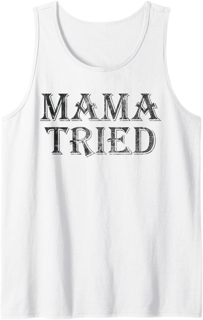 Mama Tried Country Music Redneck Mens Womens Vintage Tank Top (Small, White)
