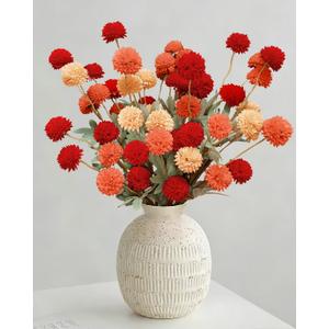 Faux Silk Mums Artificial Flowers for Vase, 8Pcs Fake Kiku Small Mini Chrysanthemum Pom Pom Stems for DIY Bouquets Centerpieces Vase Home Decorations Floral Arrangement(Red,Burnt Orange,Peach)