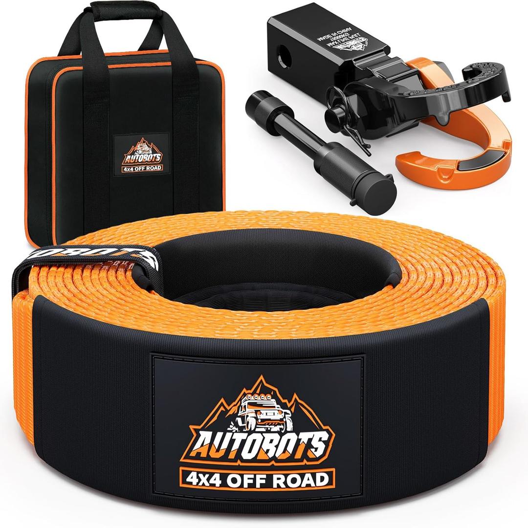 AUTOBOTS Tow Strap Heavy Duty 3" x 30 ft (35,000 lbs) with Shackle Hitch Receiver Hooks Winch Recovery Rope Towing Strap Off road Recovery Kit for Jeep Truck Vehicle