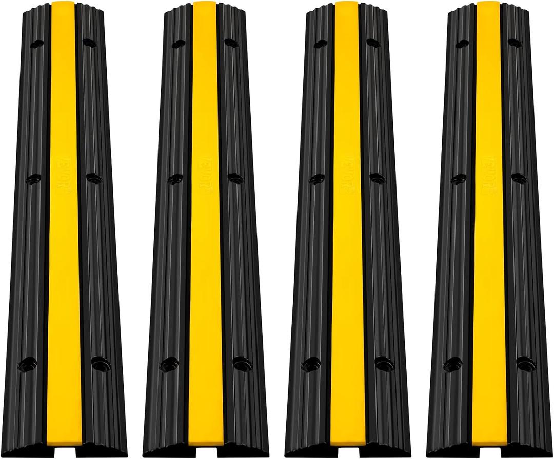 Happybuy 4 Pack of 1-Channel Rubber Cable Protector Ramps Heavy Duty 18000Lbs Load Capacity Cable Wire Cord Cover Ramp Speed Bump Driveway Hose Cable Ramp Protective Cover