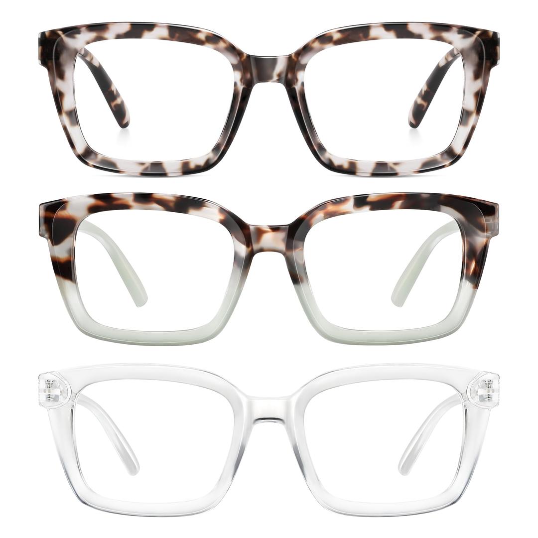 XVXV Reading Glasses for Women Men - Blue Light Blocking Readers Oversize Square Anti Glare with Spring Hinge(3Pack*Mix 4, 1.5X)