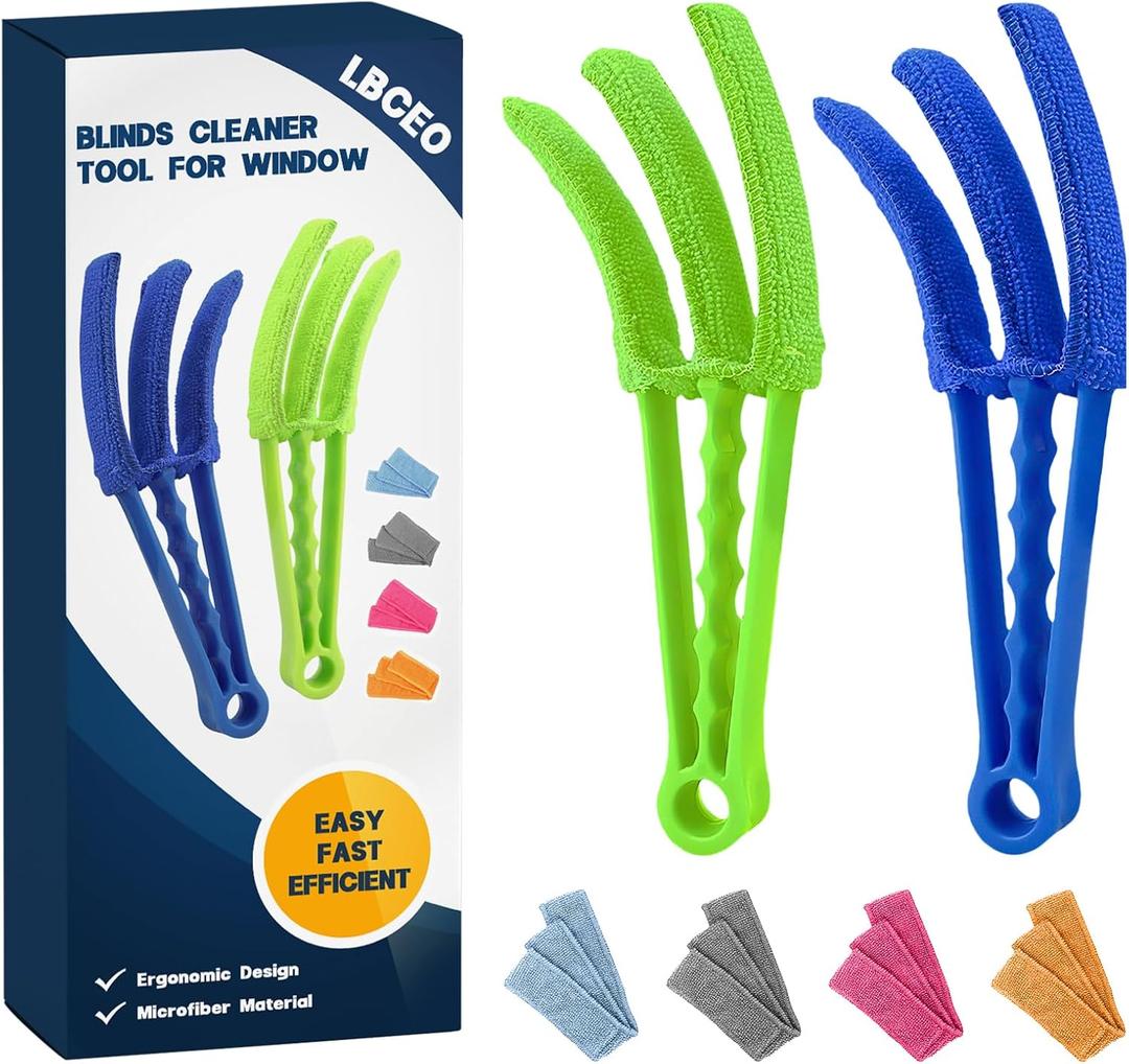 Window Blind Cleaner Duster Brush - 2 Pack with 6 Reusable Microfiber Sleeves for Venetian Blinds, Shutters, Air Conditioner Vents and Jalousie Dust Removal