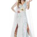 Women Cape for Elven, Medieval Full Length Fairy Cloak Off Shoudler Capelet Cosplay Costume (White, S)