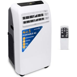 SereneLife Small Air Conditioner Portable 10,000 BTU with Built-in Dehumidifier + Heat - Portable AC unit for rooms up to 450 sq ft - Remote Control, Window Mount Exhaust Kit (White)