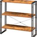 HCHQHS Bookshelf, 3-Tier Industrial Bookcase, Rustic Open Book Shelf, Freestanding Horizontal Bookshelves with Metal Frame, Rustic Brown