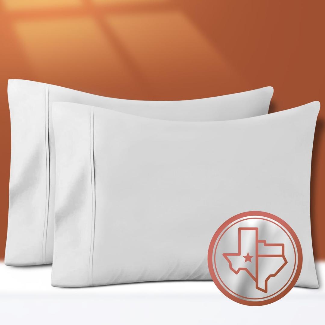 TEXAS LINEN CO. 100% Egyptian Cotton Pillow Cases Set of 2, Texan Talkin' Collection 600 Series Standard/Queen Pillowcase for Sleeping (Silver), Sateen Bed Pillow Cover, Long Staple Pillowcases