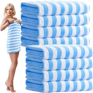 SmoothNovelty 8 Pack Microfiber Bath Towels Bulk 27'' x 60'' Oversized Bath Towel Highly Absorbent Extra Large Shower Sheets Soft Drying for Beach Pool Bathroom Salon Party(Blue)