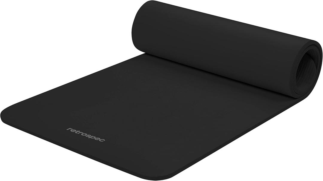 Retrospec Solana Yoga Mat Thick 1/2in Non-Slip Workout Mat with Nylon Strap - 72x24in Exercise Mat for Pilates, Stretching & Fitness - BPA Free, Easy Clean (Black)