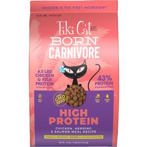 Tiki Cat Born Carnivore High Protein, Chicken, Herring & Salmon Meal, Grain-Free Baked Kibble to Maximize Nutrients, Dry Cat Food, 5.6 lbs. Bag (89.6 Fl Oz (Pack of 1)), BB Date: 01/22/2027