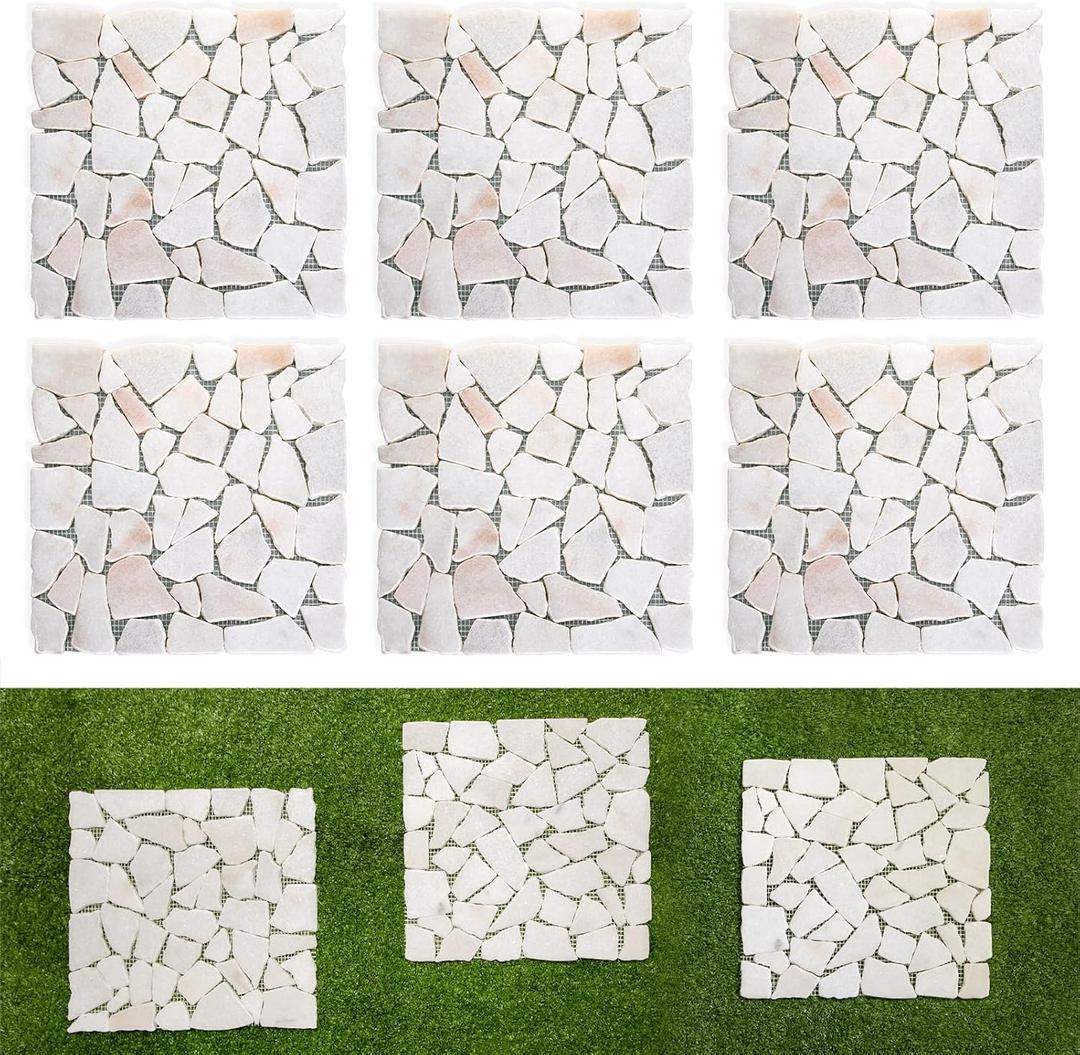 Sasylvia 6 Pcs 12 Inch Stepping Stones Pavers for Outside Walkway, Square Marble Riverstone Decor Pathway Stepping Stones for Patio Backyard Garden Walkway Pathway Outdoor Lawn Yard Decorations