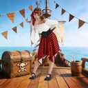 rumnigh Pirate Costume Deluxe Pirate Dress Halloween Dress up Costume (White, 140)