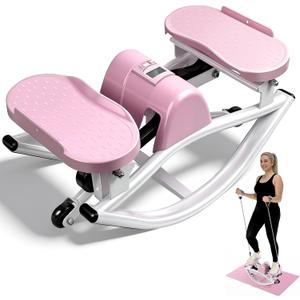 Rock Stepper Side to Side Low Impact Stair Stepper, Side Steppers for Exercise at Home with Resistance Bands & Non-Slip Mat  Exercise Step Balance Board Workout Equipment for Apartment & Living Room (Pink)