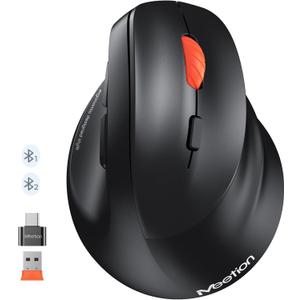 MEETION Ergonomic Mouse, Wireless Bluetooth Vertical Mouse with 3 Multi-Device for Bluetooth(5.3*2) & USB-A to USB-C Adapter, 4 DPI 1200-3200 Ergo Mice for Mac/Windows/PC/Laptop/Computer(Large Hands)