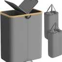 SONGMICS Laundry Hamper with Lids, Laundry Basket with 2 Compartments, 39 Gal. (150 L), Removable Liner Bag, for Laundry Room, Bedroom, Living Room, Slate Gray and Light Bamboo ULCB523G01