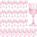 HTTBEIZI 48PCS 7OZ Pink Wine Plastic Glasses, Drinking Champagne Glasses Flutes Crystal Vintage Water Unbreakable Goblets for Valentines Day, Wedding, Parties
