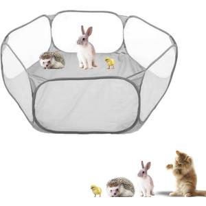 Small Animals Playpen, Portable Pop-up Open Interactive Pet Tent, Indoor Outdoor Fence for Rabbits, Guinea Pig, Hamster, Chinchillas, Kittens, Puppies (Grey)