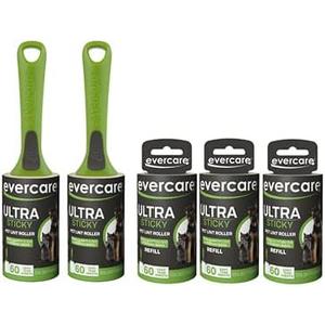 Evercare Ultra Sticky Pet Lint Roller Value Pack with 2 Lint Rollers and 3 Refill Rolls, 60 Sheets Each Multicolor