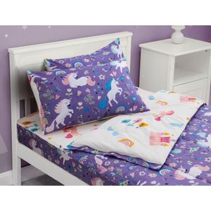 Meeting Story 3pcs Kids Comforter Sets Zipper Bedding Set for Girls,Twin Kid Bedding Set Rainbow Comforter Unicorn Bedding for Kid,All in one Zipper Bedding (Purple,Twin)