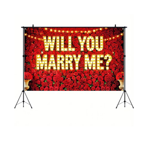 BlissYard Valentines Day Backdrop banner 71x43 inch Will You Marry Me Banner Romantic Valentines Day Backdrop Valentine's Day Wedding Anniversary Banner Valentines Day Backdrop Decorations