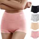 MEIYATING Boy Shorts Underwear for Women High Waisted Cotton Panties Stretch Briefs 4 Pack Plus Size (Small)