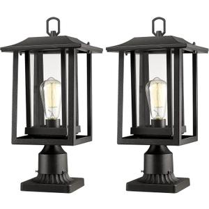 Beionxii Outdoor Post Lights, Large Exterior Lamp Post Light Fixture with Pier Mount Base, Black Cast Aluminum w/Clear Glass (19" x 9") - A197P-2PK (NOT Solar, 110-120V AC)
